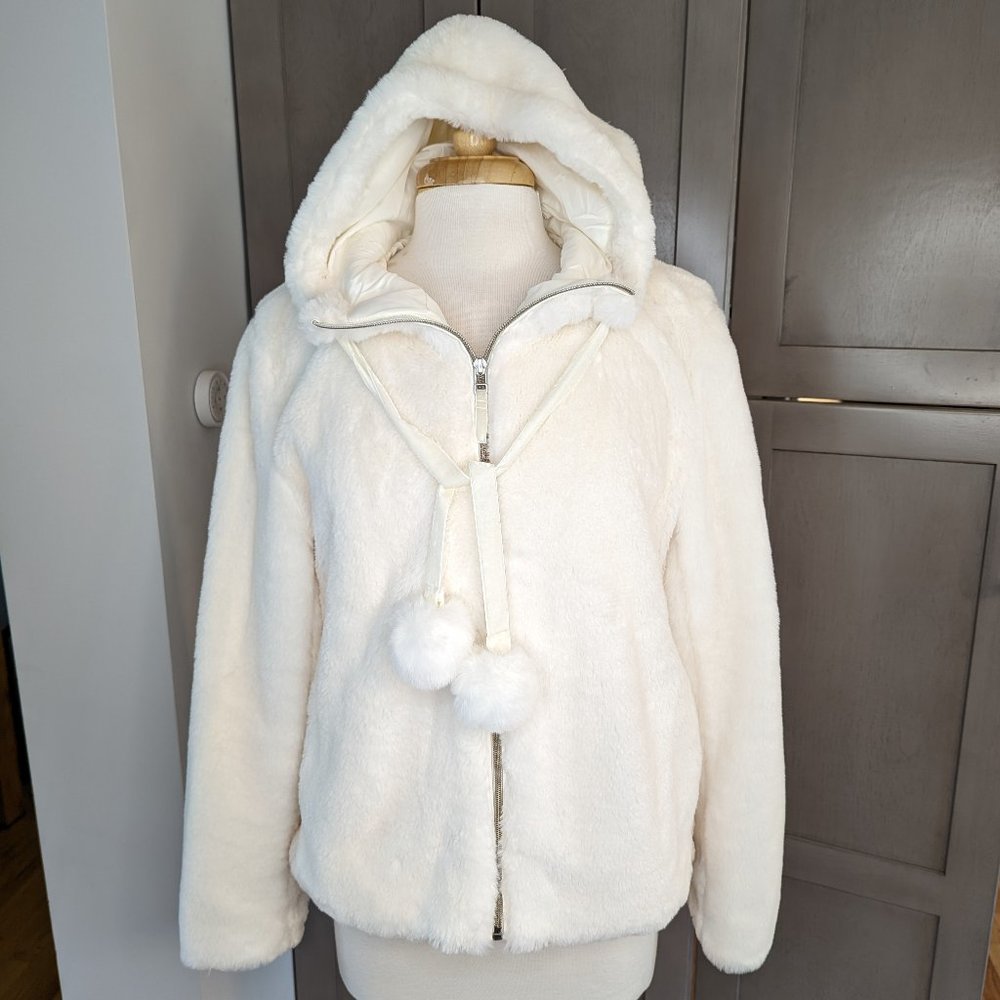 Pom Pom Faux Fur Hoodie - Size M